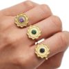 Bague-Reglable-avec-Soleil-Contour-Points-Acier-Dore-et-Pierre-Marbre