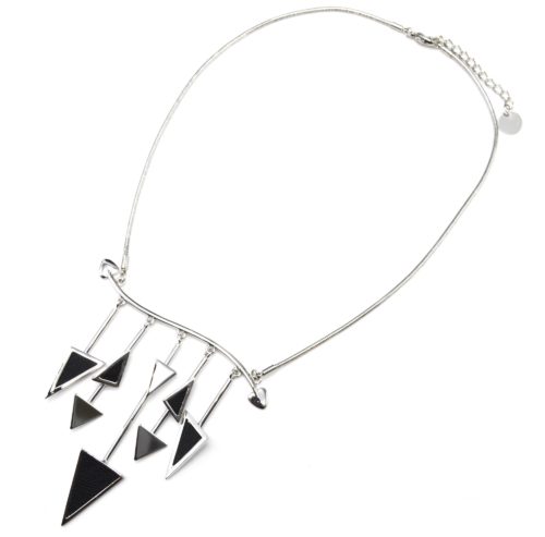 Collier-Plastron-Pendentif-Multi-Barres-Triangles-Simili-Cuir-Noir-et-Metal-Argente