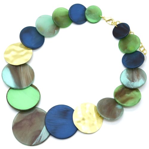 Collier-Plastron-Statement-Multi-Cercles-Resine-Effet-Bois-Vert-et-Metal-Dore