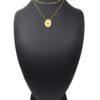 Collier-Double-Chaines-Acier-Dore-avec-Medaille-Rayons-et-Pierre-Verte