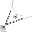 Collier-Double-Chaines-Acier-Argente-avec-Pierres-Noires-Medaille-et-Eventail-Strass