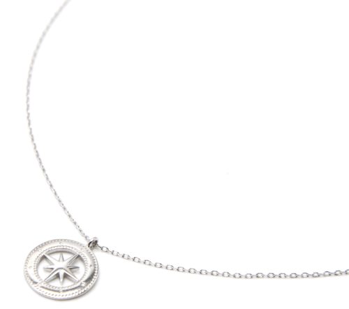 Collier-Fine-Chaine-Argent-925-Pendentif-Medaille-Ajouree-Etoile-Polaire
