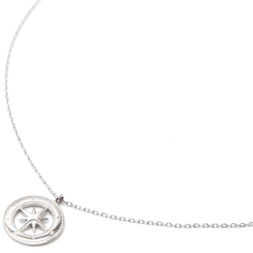 Collier-Fine-Chaine-Argent-925-Pendentif-Medaille-Ajouree-Etoile-Polaire