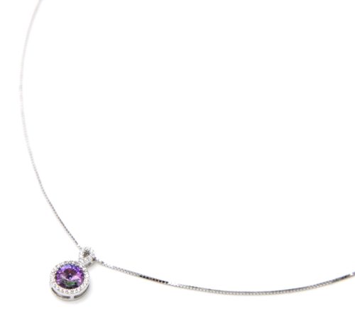 Collier-Fine-Chaine-Argent-925-Pendentif-Pierre-Ronde-Violette-Contour-Strass-Zirconium