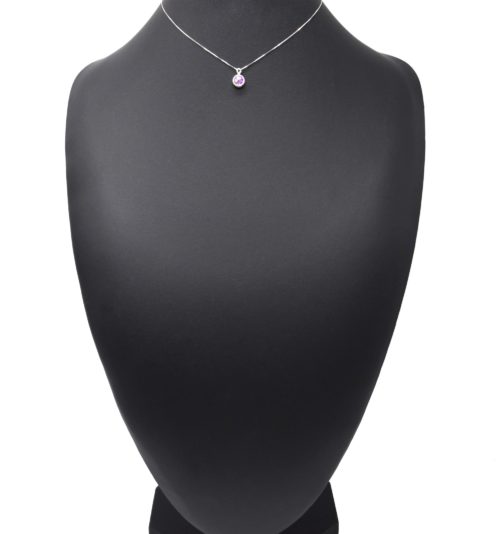 Collier-Fine-Chaine-Argent-925-Pendentif-Pierre-Ronde-Violette-Contour-Strass-Zirconium