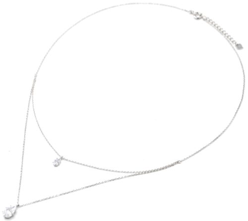 Collier-Double-Chaines-Argent-925-Pendentifs-Pierres-Gouttes-Zirconium
