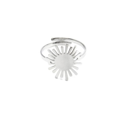 Bague-Reglable-avec-Soleil-Acier-Argente