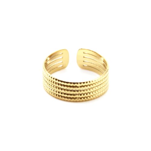 Bague-Anneau-avec-Multi-Barres-Motif-Torsade-Acier-Dore