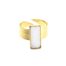 Bague-Anneau-Rayons-Acier-Dore-avec-Pierre-Rectangle-Blanche