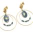 Boucles-dOreilles-Soleil-Cercles-Acier-Dore-avec-Medaille-Email-et-Perles-Bleu-Gris