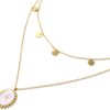Collier-Double-Chaines-Pampilles-Acier-Dore-et-Ovale-Email-Lilas-Motif-Soleil-Billes