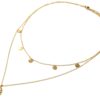 Collier-Double-Chaines-Pampilles-Acier-Dore-et-Ovale-Email-Lilas-Motif-Soleil-Billes