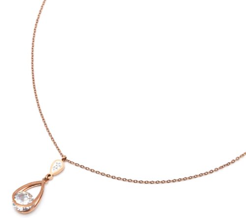 Collier-Fine-Chaine-avec-Gouttes-Contour-Acier-Or-Rose-Strass-et-Pierre-Ronde