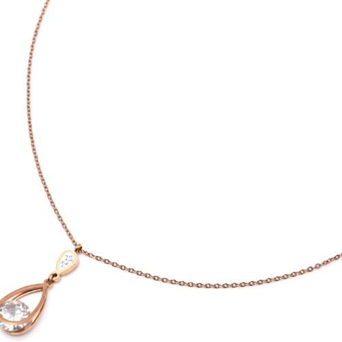 Collier-Fine-Chaine-avec-Gouttes-Contour-Acier-Or-Rose-Strass-et-Pierre-Ronde