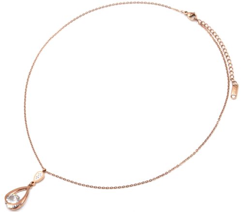 Collier-Fine-Chaine-avec-Gouttes-Contour-Acier-Or-Rose-Strass-et-Pierre-Ronde