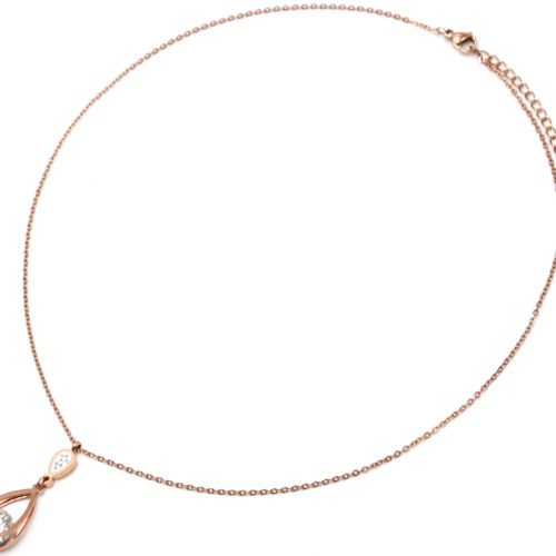 Collier-Fine-Chaine-avec-Gouttes-Contour-Acier-Or-Rose-Strass-et-Pierre-Ronde