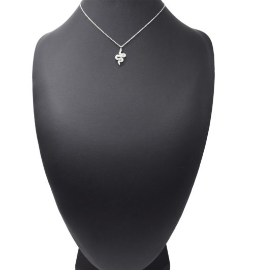 Collier-Chaine-Acier-Argente-Pendentif-Serpent-Ondule-Strass-Blanc