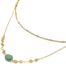 Collier-Double-Chaines-Billes-et-Mini-Cercles-Acier-Dore-avec-Pierre-Verte