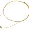 Collier-Double-Chaines-Billes-et-Mini-Cercles-Acier-Dore-avec-Pierre-Verte