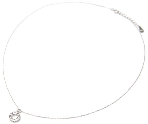 Collier-Fine-Chaine-Argent-925-Pendentif-Cercle-Ajoure-avec-Multi-Strass-Zirconium