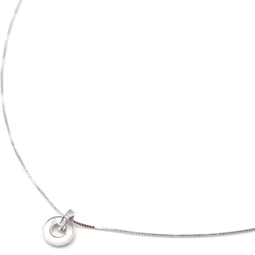 Collier-Fine-Chaine-Argent-925-Pendentif-Cercle-Contour-Nacre-et-Strass-Zirconium