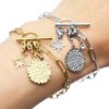 Bracelet-Chaine-Maillons-Fermoir-T-avec-Charms-Medaille-Relief-Etoile-Acier-et-Pierre