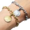 Bracelet-Chaine-Maillons-Mixtes-avec-Charm-Medaille-Relief-Graine-Acier