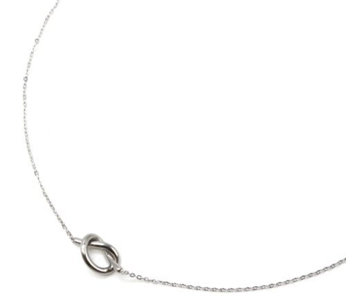 Collier-Fine-Chaine-Pendentif-Noeud-Boucle-Acier-Argente