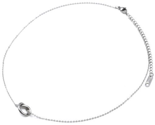 Collier-Fine-Chaine-Pendentif-Noeud-Boucle-Acier-Argente