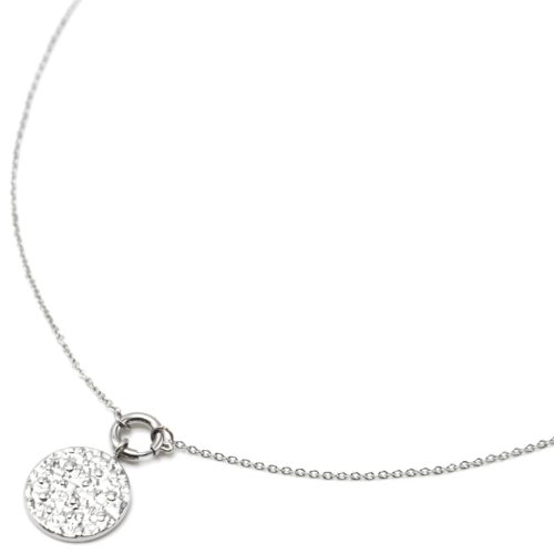 Collier-Pendentif-Mousqueton-et-Medaille-Martelee-Acier-Argente