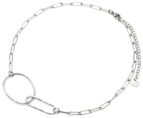 Collier-Chaine-Maillons-avec-Ovales-Contour-Martele-Acier-Argente