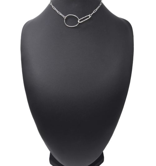 Collier-Chaine-Maillons-avec-Ovales-Contour-Martele-Acier-Argente