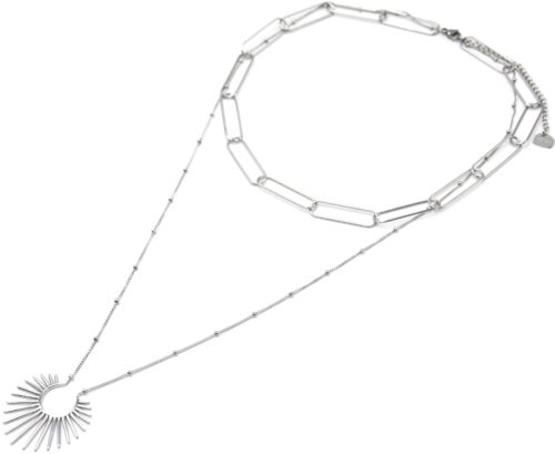 Collier-Double-Chaines-Maillons-et-Pendentif-Etincelle-Acier-Argente