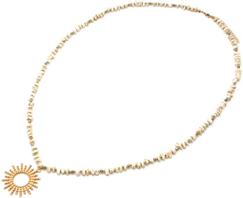 Sautoir-Collier-Pierres-Effet-Marbre-Ecru-et-Pendentif-Soleil-Metal-Dore