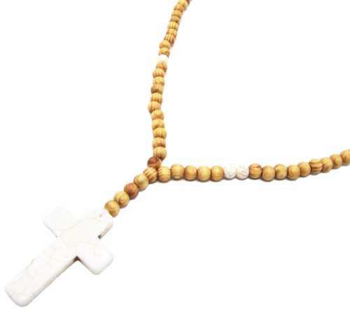 Sautoir-Collier-Perles-Bois-avec-Pendentif-Pierre-Croix-Effet-Marbre-Ecru