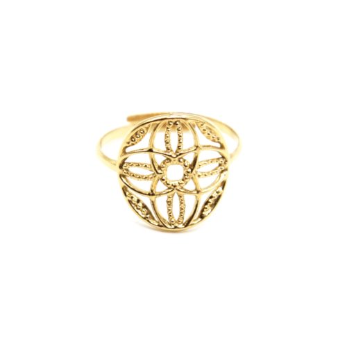 Bague-Reglable-avec-Cercle-Ajoure-Motif-Rosace-Acier-Dore