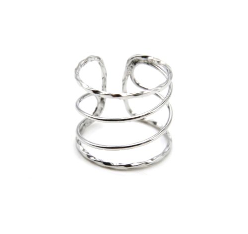 Bague-Manchette-Ajouree-avec-4-Rangs-Marteles-Acier-Argente