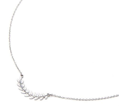Collier-Fine-Chaine-Pendentif-Feuilles-Laurier-Relief-Acier-Argente