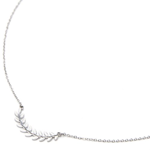 Collier-Fine-Chaine-Pendentif-Feuilles-Laurier-Relief-Acier-Argente