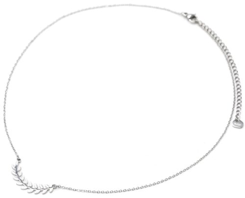 Collier-Fine-Chaine-Pendentif-Feuilles-Laurier-Relief-Acier-Argente