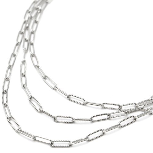 Collier-Triple-Chaines-Maillons-Rectangles-Relief-Pave-Acier-Argente