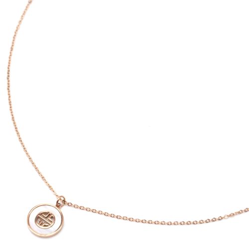 Collier-Fine-Chaine-Pendentif-Medaille-Nacre-Blanc-et-Motif-Grec-Acier-Or-Rose