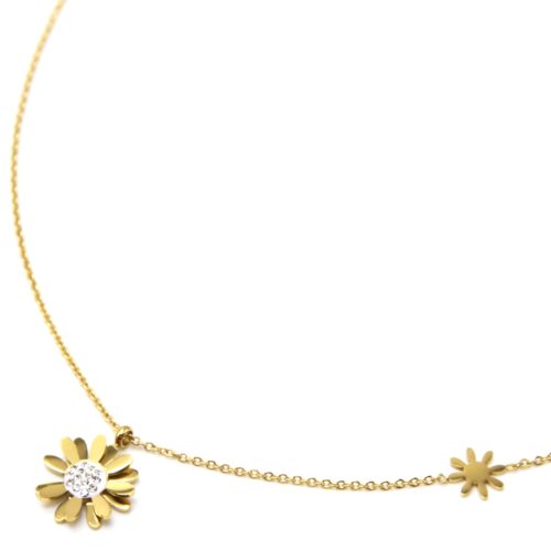 Collier-Fine-Chaine-Pendentif-Fleurs-Petales-Acier-Dore-et-Centre-Strass