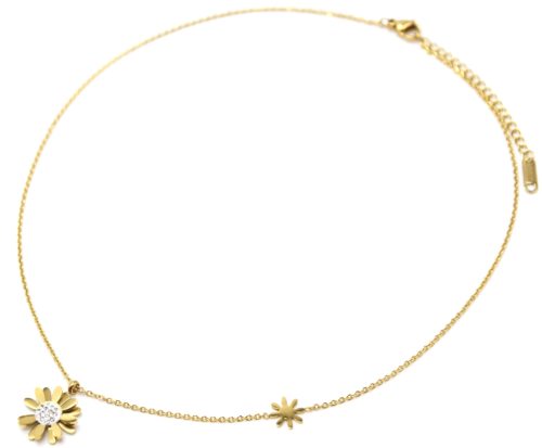 Collier-Fine-Chaine-Pendentif-Fleurs-Petales-Acier-Dore-et-Centre-Strass