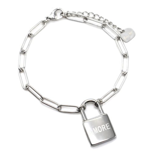 Bracelet-Chaine-Maillons-avec-Cadenas-Amore-Acier-Argente