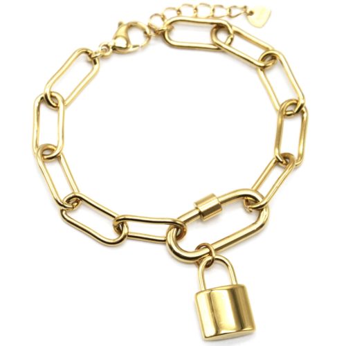 Bracelet-Chaine-Gros-Maillons-avec-Pampille-Cadenas-Acier-Dore