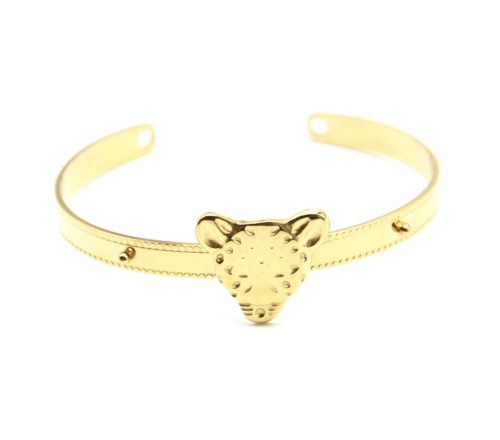 Bracelet-Jonc-Contour-Points-avec-Tete-Panthere-Acier-Dore