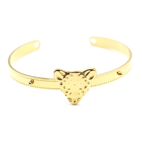 Bracelet-Jonc-Contour-Points-avec-Tete-Panthere-Acier-Dore