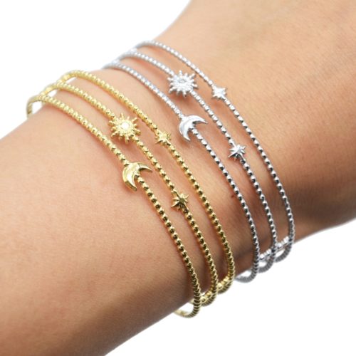 Bracelet-Manchette-3-Rangs-Billes-Soleil-Lune-et-Etoiles-Acier