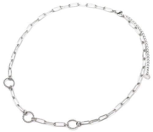 Collier-Chaine-Maillons-avec-Cercles-Contour-Torsade-Acier-Argente